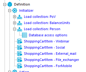 Definition Initializer Load collection: POV Load collection: BalanceUnits Load collection: Person Database access options ShoppingCartItem ShoppingCartItem ShoppingCartItem ShoppingCartItem ShoppingCartItem Webinar - Social - External mail - File_exchanger - ForMobiIe 